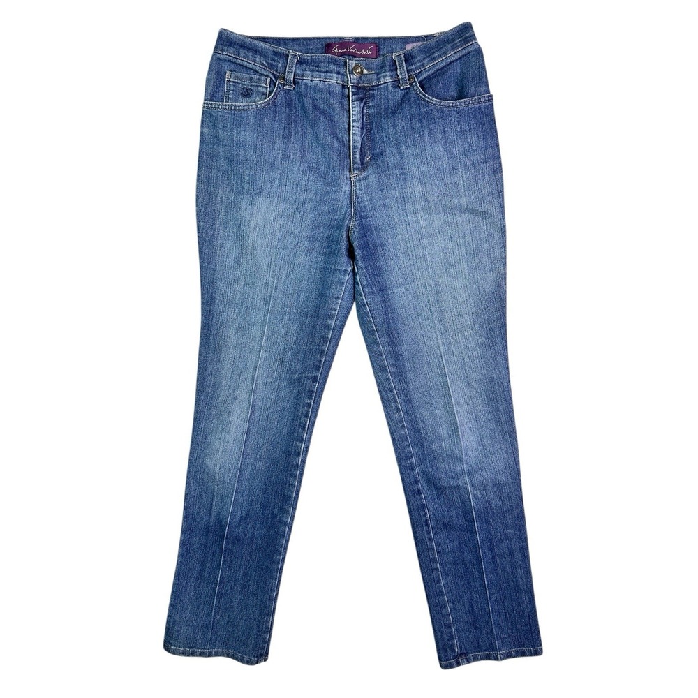 Gloria Vanderbilt Amanda High Rise Straight Leg Stretch Jean  Embroidered Size 8